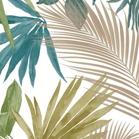 Papier peint vinyle sur intissé végétal bleu et vert WILD PALM - Jungle Fever par Grandeco - JF3602