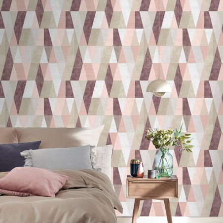 Papier peint standard graphique rose et taupe ARLEQUIN - Géométrique par Rasch - 211153