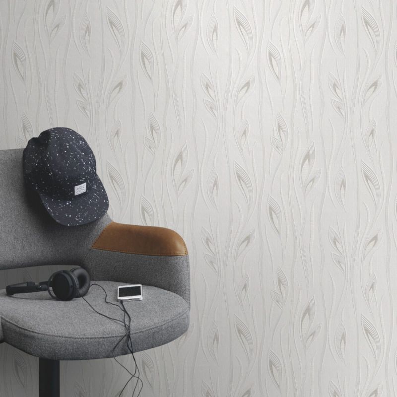 Papier peint expansé sur intissé floral blanc et gris clair FLEUR DE LYS - Fleur par Rasch - 788563