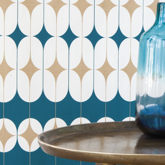 Papier peint vinyle sur intissé graphique bleu et ocre DIANE - Most Fabulous par Rasch - 531145