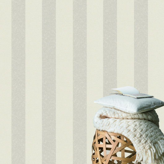 Papier peint vinyle sur intissé rayure lin et beige RAYURE - Florentine 2 par Rasch - 449600