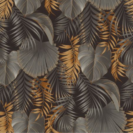 Papier peint vinyle sur intissé végétal gris et cuivre JUNGLE DREAMING - Fleur par Rasch - 462043