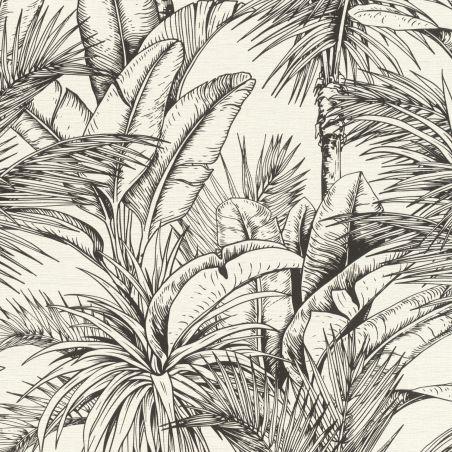 Papier peint vinyle sur intissé végétal noir et blanc TROPIC XL - Jungle par Rasch - 478013