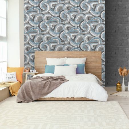 Papier peint intissé graphique bleu et gris LACET - Géométrique par Ugepa - M45409