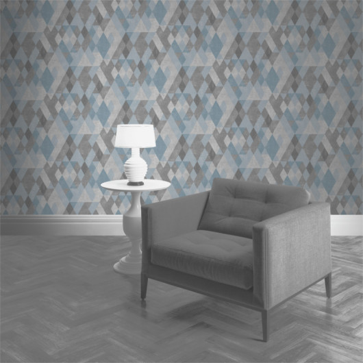 Papier peint vinyle sur intissé graphique bleu métallisé et gris KALEIDOSCOPE - Géométrique par Ugepa - L59811