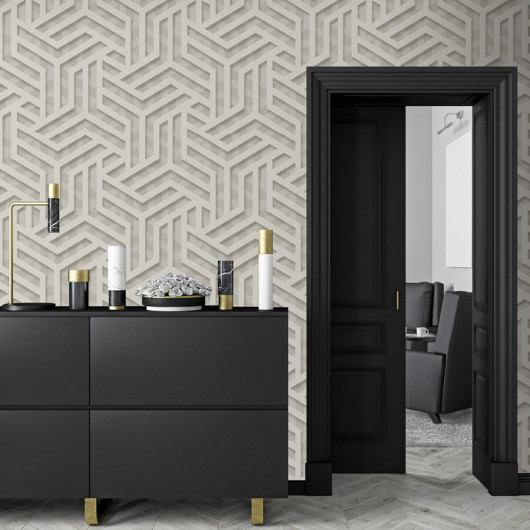 Papier peint vinyle sur intissé graphique gris brillant et argenté LABYRINTHE - Onyx par Ugepa - M35007