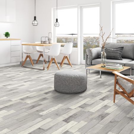 Sol Vinyle/PVC - 4m - parquet vintage gris clair et blanc FISHERMAN WASHED - Primetex par Gerflor