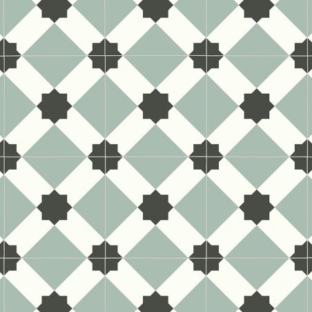 Sol Vinyle/PVC - 2m - carreaux de ciment vert de gris et noir ESTRELLA T24 - Smart Atento par IVC Sol Vinyle/PVC - 2m - carreaux de ciment vert de gris et noir ESTRELLA T24 - Smart Atento par IVC