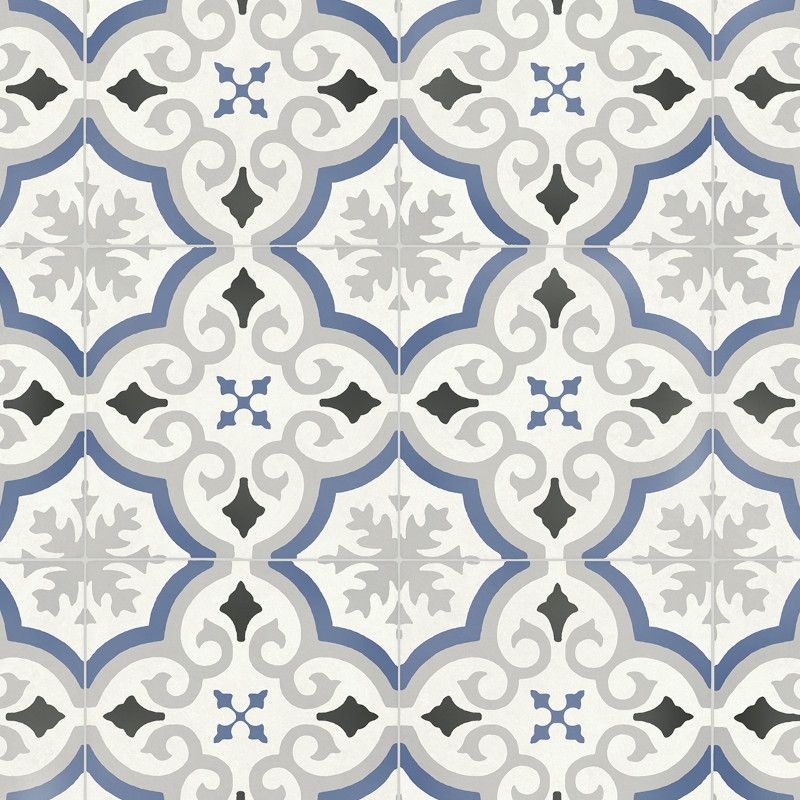 Sol Vinyle/PVC - 3m - carreaux de ciment bleu et gris EVORA 573 - Textile Texmark par IVC