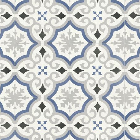 Sol Vinyle/PVC - 3m - carreaux de ciment bleu et gris EVORA 573 - Textile Texmark par IVC