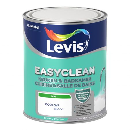Peinture mur 1L blanc mat - Cuisine & Salle de Bains Easyclean par Levis Peinture mur 1L blanc mat - Cuisine & Salle de Bains Easyclean par Levis