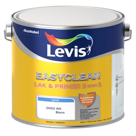 Peinture boiserie intérieure 2,50L blanc satin - Laque Easyclean 2 en 1 par Levis Peinture boiserie intérieure 2,50L blanc satin - Laque Easyclean 2 en 1 par Levis