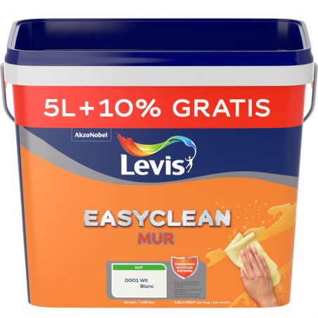 Peinture mur 5,50L blanc mat - Easyclean par Levis