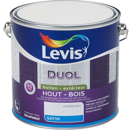 Peinture boiserie extérieure 2,50L blanc satin - Duol 2 en 1 par Levis Peinture boiserie extérieure 2,50L blanc satin - Duol 2 en 1 par Levis