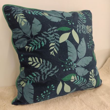 Coussin végétal bleu nuit et vert - 50x50cm - PAMPILLE par Amadeus