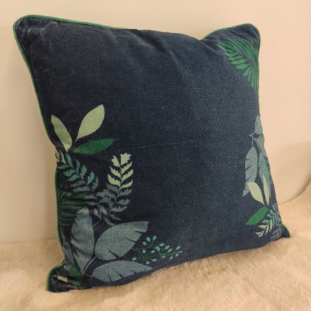 Coussin végétal bleu nuit et vert - 50x50cm - PAMPILLE par Amadeus