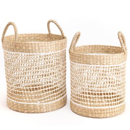 Paniers végétal blanc et naturel - 35x35x35cm - Set de 2 -RUSTIQUE par Amadeus