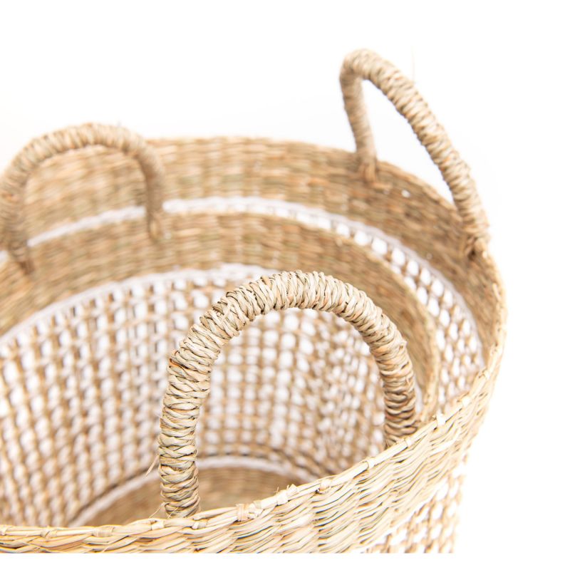 Paniers végétal blanc et naturel - 35x35x35cm - Set de 2 -RUSTIQUE par Amadeus