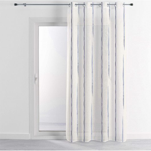 Prêt-à-Poser voilage - 140cmx260cm - rayure fine blanc, bleu persan et argenté LUMIERE par Dechelette