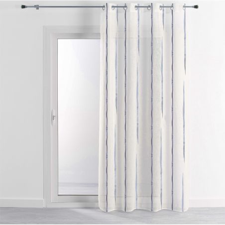 Prêt-à-Poser voilage - 140cmx260cm - rayure fine blanc, bleu persan et argenté LUMIERE par Dechelette Prêt-à-Poser voilage - 140cmx260cm - rayure fine blanc, bleu persan et argenté LUMIERE par Dechelette