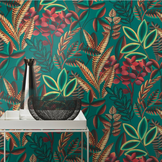 Papier peint vinyle sur intissé végétal grenade et beige FEUILLES - Florentine 2 par Rasch - 485547