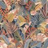 Papier peint vinyle sur intissé végétal terracotta et bleu céruléen FEUILLES TROPICALES - Tropical House par Rasch - 687835