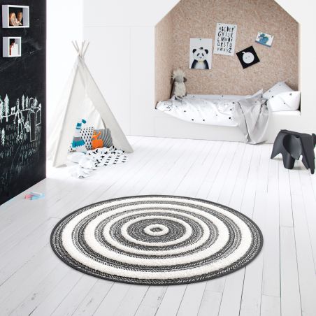 Tapis rond - diam 160cm - Ethnique / Berbére noir et écru RITUAL par Balta Tapis rond - diam 160cm - Ethnique / Berbére noir et écru RITUAL par Balta