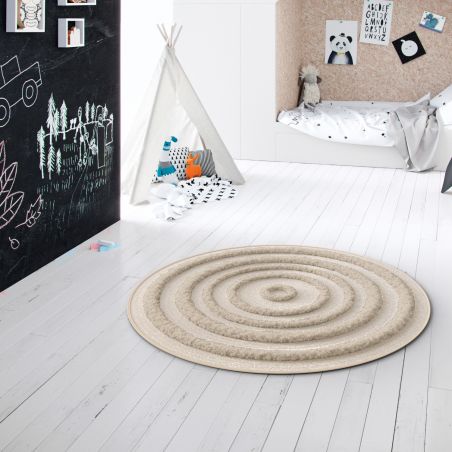 Tapis rond - diam 160cm - Ethnique / Berbére taupe RITUAL par Balta