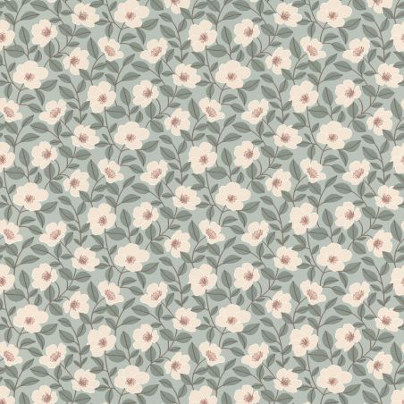 Papier peint Vinyle sur intissé floral vert FLEURETTE - Fleur par Rasch - 689808