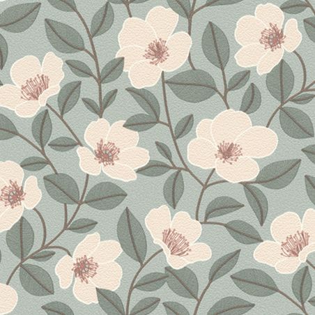 Papier peint Vinyle sur intissé floral vert FLEURETTE - Fleur par Rasch - 689808