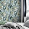 Papier peint Vinyle sur intissé végétal bleu et jaune AMAZONE - Jungle par Rasch - 833997