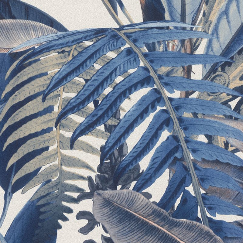 Papier peint Vinyle sur intissé végétal bleu nuit et bleu clair PHOENIX - Jungle par Rasch - 689501