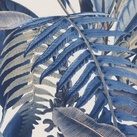 Papier peint Vinyle sur intissé végétal bleu nuit et bleu clair PHOENIX - Jungle par Rasch - 689501