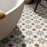 Sol Vinyle/PVC - 2m - Carreaux de ciment bleu et marron, fond écru SCOTTSDALE 196L - Optima Retro-tex par Beauflor