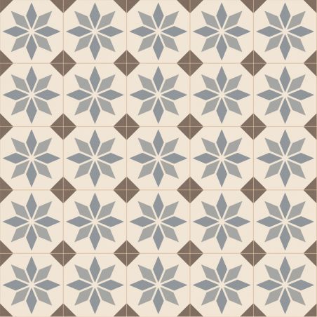 Sol Vinyle/PVC - 2m - Carreaux de ciment bleu et marron, fond écru SCOTTSDALE 196L - Optima Retro-tex par Beauflor Sol Vinyle/PVC - 2m - Carreaux de ciment bleu et marron, fond écru SCOTTSDALE 196L - Optima Retro-tex par Beauflor