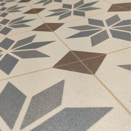 Sol Vinyle/PVC - 2m - Carreaux de ciment bleu et marron, fond écru SCOTTSDALE 196L - Optima Retro-tex par Beauflor Sol Vinyle/PVC - 2m - Carreaux de ciment bleu et marron, fond écru SCOTTSDALE 196L - Optima Retro-tex par Beauflor