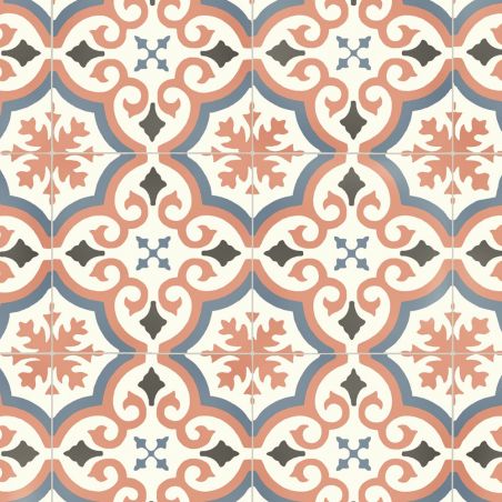Sol Vinyle/PVC - 3m - Carreaux de ciment bleu et terre cuite EVORA 516 - Smart Colori par IVC Sol Vinyle/PVC - 3m - Carreaux de ciment bleu et terre cuite EVORA 516 - Smart Colori par IVC