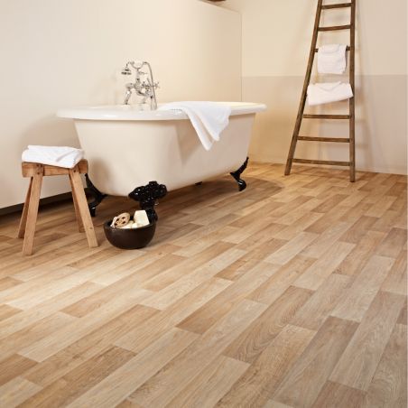 Sol Vinyle/PVC - 4m - Parquet chêne naturel CAMARGUE 537 - Textile Texas new par IVC