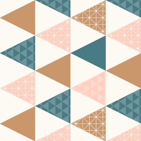 Papier peint Vinyle sur intissé graphique rose et bleu TONIC TRIANGLE ROSE BLEU CANARD CUIVRE - Tonic par Caselio - 69444109