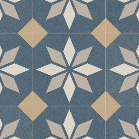 Sol Vinyle/PVC - 3m - carreaux de ciment bleu et beige SCOTTSDALE 712M Optima par Beauflor
