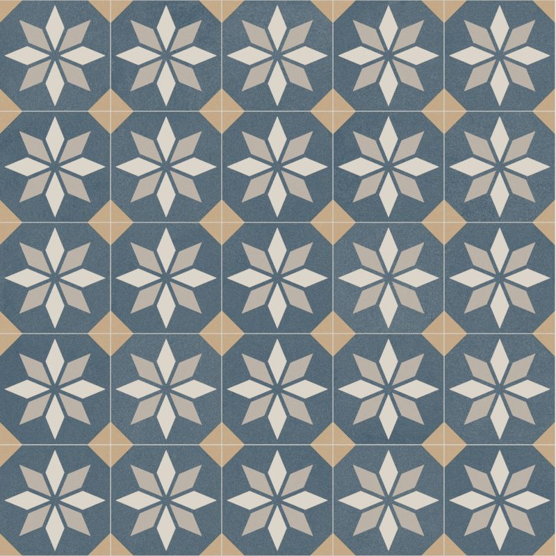 Sol Vinyle/PVC - 3m - carreaux de ciment bleu et beige SCOTTSDALE 712M Optima par Beauflor