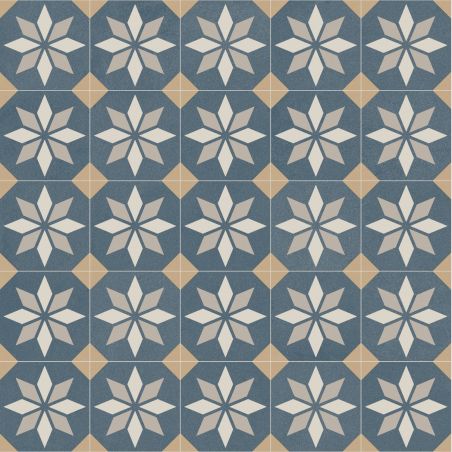 Sol Vinyle/PVC - 4m - carreaux de ciment bleu et beige SCOTTSDALE 712M - Optima Retro-tex par Beauflor