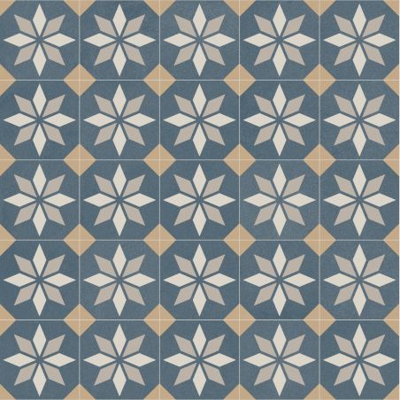 Sol Vinyle/PVC - 4m - carreaux de ciment bleu et beige SCOTTSDALE 712M - Optima Retro-tex par Beauflor