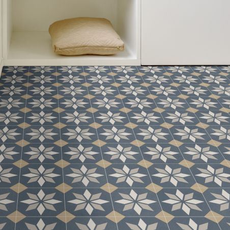 Sol Vinyle/PVC - 4m - carreaux de ciment bleu et beige SCOTTSDALE 712M - Optima Retro-tex par Beauflor