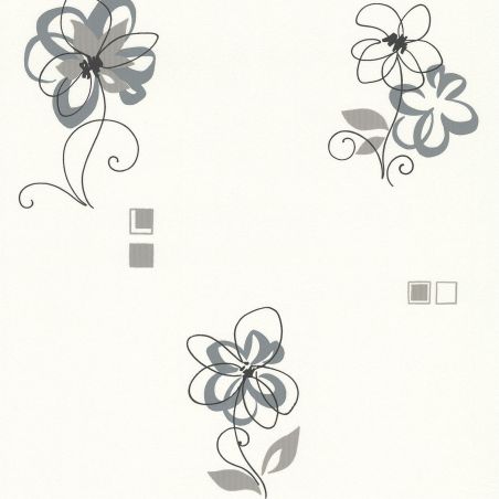 Papier peint Expansé floral gris et noir FLORAL GRIS ARGENT - Les Essentiels par Lutèce - 423830