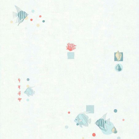 Papier peint vinyle expansépoissons bleu et gris POISSON CORAIL - Cuisines et Bains par Lutèce - 11140509