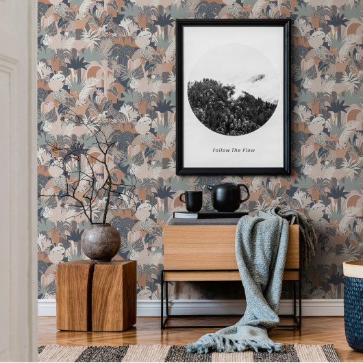 Papier peint intissé animaux et savane bleu et vert SAVANE ARTY - Wallpaper par As Creation - 39096-4