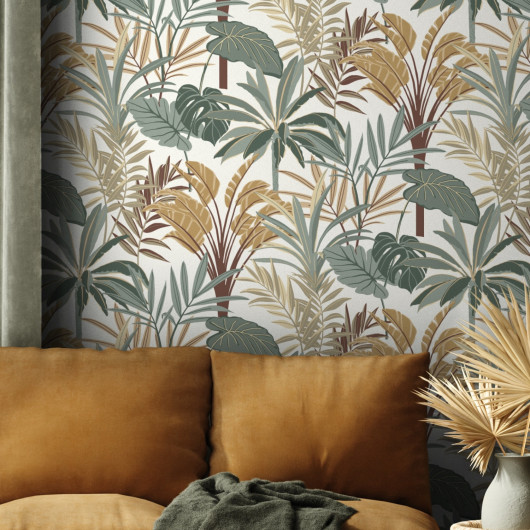 Papier peint vinyle sur intissé végétal vert et marron BLUE JUNGLE- Salsa par Rasch - 691610
