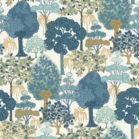 Papier peint vinyle sur intissé floral bleu et vert WOODLAND - Salsa par Rasch - 692501