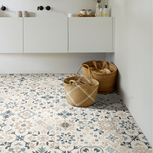 Sol Vinyle/PVC - 3m - carreaux de ciment beige ARLES 167M - Optima Evasion  par Beauflor